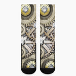 Steampunk Metallic Gears Print Crew Socks
