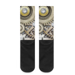 Steampunk Metallic Gears Print Crew Socks