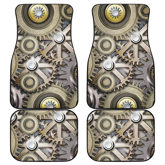 Steampunk Metallic Gears Print Front and Back Car Floor Mats