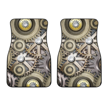 Steampunk Metallic Gears Print Front Car Floor Mats