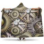 Steampunk Metallic Gears Print Hooded Blanket