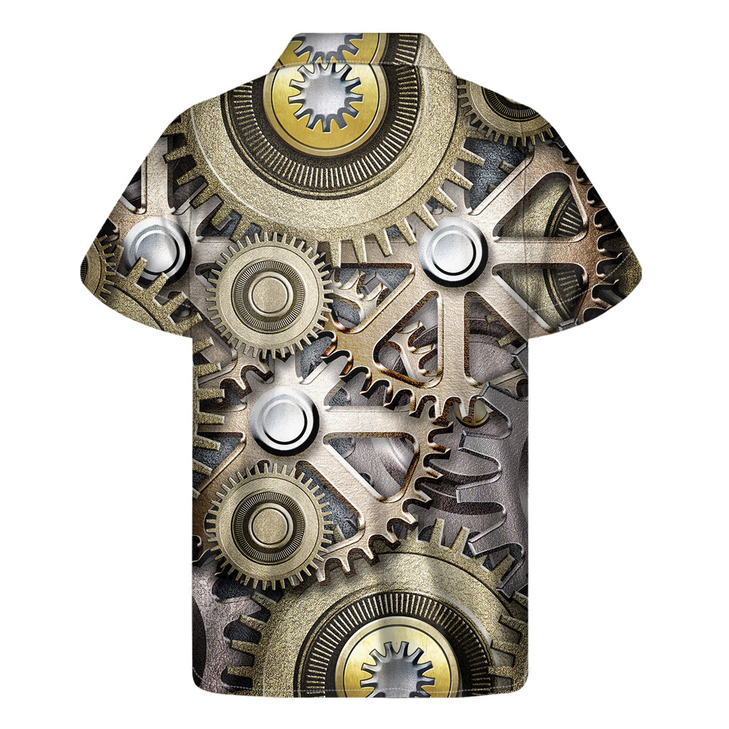 Steampunk Metallic Gears Print Men's Short Sleeve Shirt