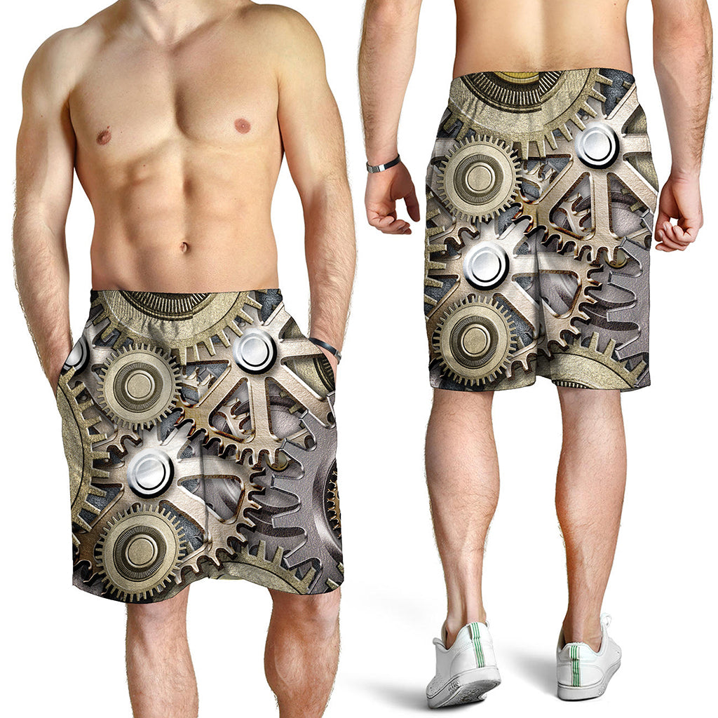 Steampunk Metallic Gears Print Men's Shorts