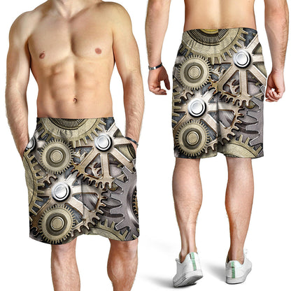 Steampunk Metallic Gears Print Men's Shorts