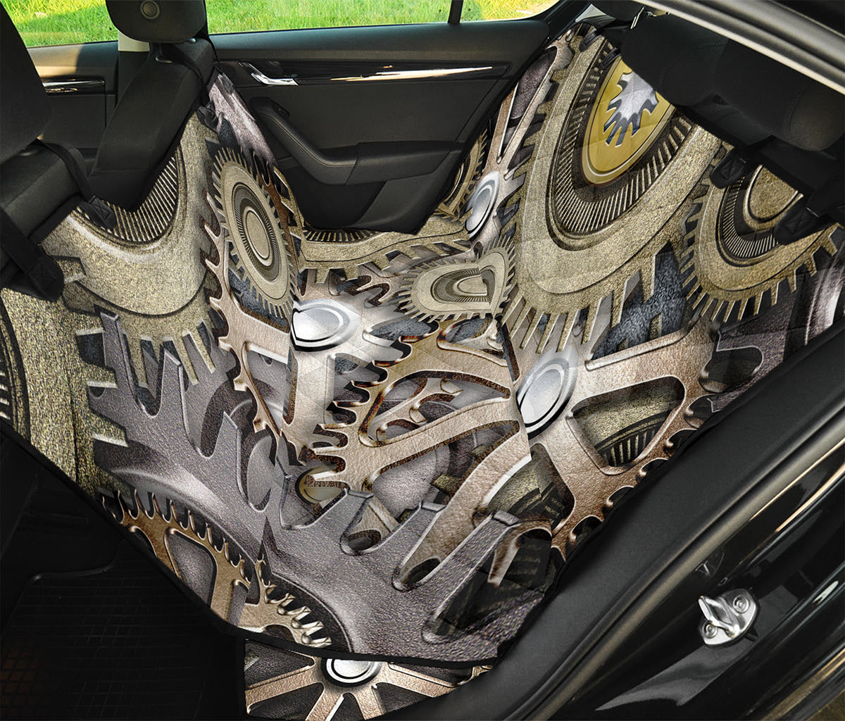 Steampunk Metallic Gears Print Pet Car Back Seat Cover
