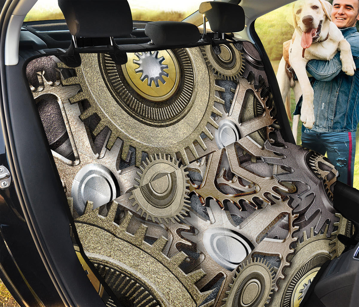 Steampunk Metallic Gears Print Pet Car Back Seat Cover
