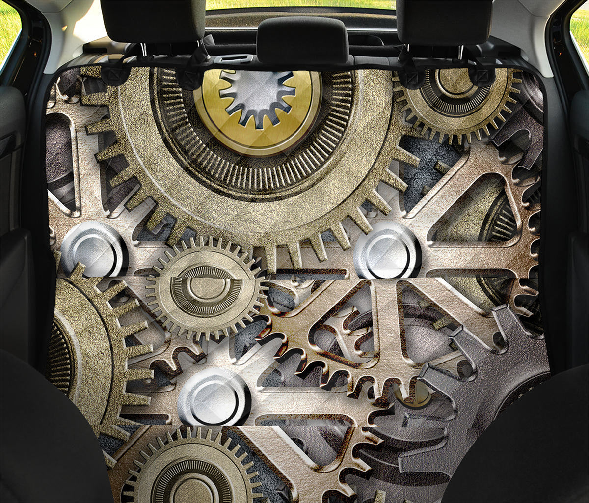Steampunk Metallic Gears Print Pet Car Back Seat Cover