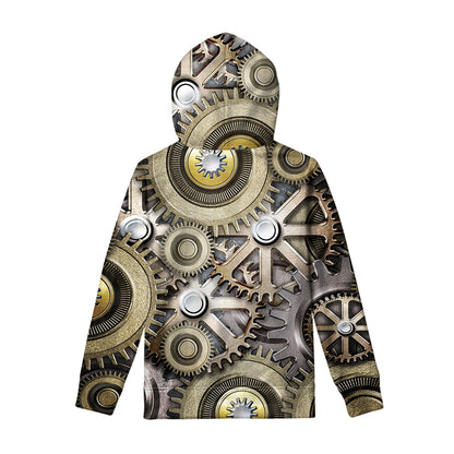 Steampunk Metallic Gears Print Pullover Hoodie