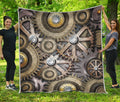 Steampunk Metallic Gears Print Quilt