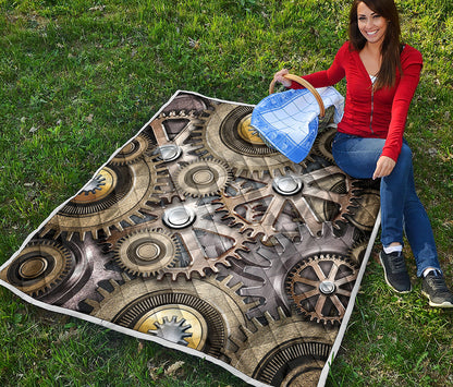 Steampunk Metallic Gears Print Quilt