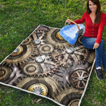Steampunk Metallic Gears Print Quilt