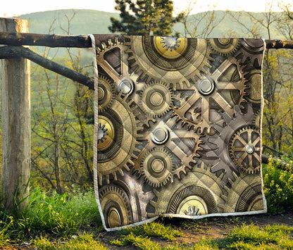 Steampunk Metallic Gears Print Quilt