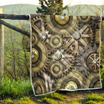 Steampunk Metallic Gears Print Quilt