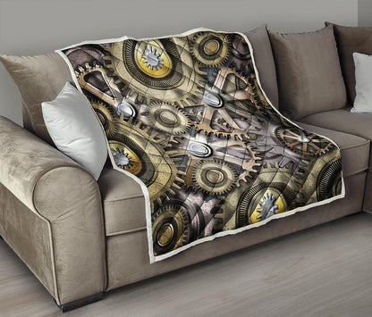 Steampunk Metallic Gears Print Quilt