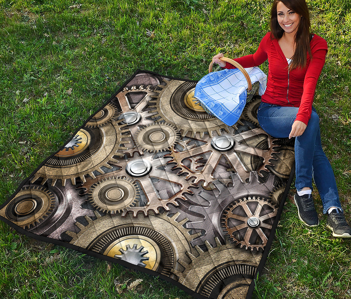 Steampunk Metallic Gears Print Quilt