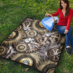 Steampunk Metallic Gears Print Quilt