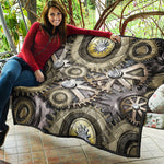 Steampunk Metallic Gears Print Quilt