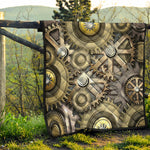 Steampunk Metallic Gears Print Quilt