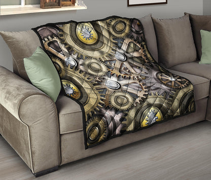 Steampunk Metallic Gears Print Quilt