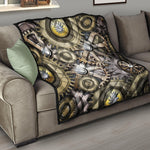 Steampunk Metallic Gears Print Quilt