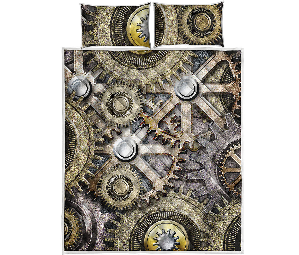 Steampunk Metallic Gears Print Quilt Bed Set