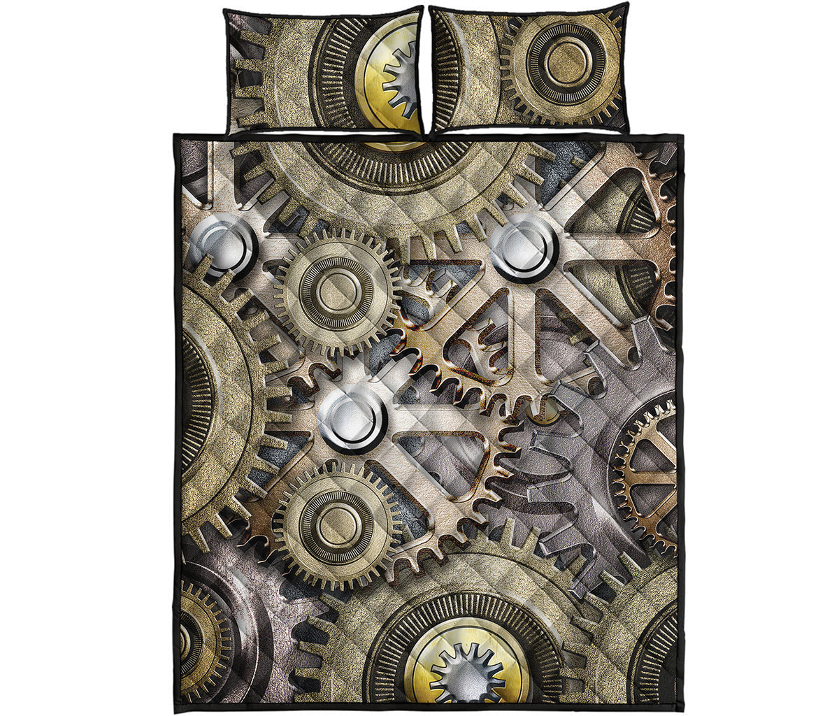 Steampunk Metallic Gears Print Quilt Bed Set
