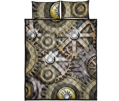 Steampunk Metallic Gears Print Quilt Bed Set