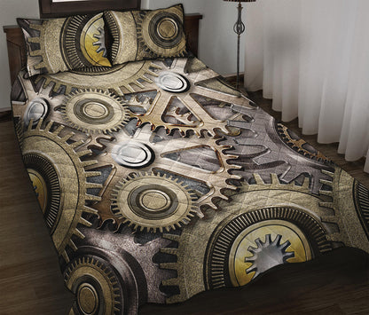 Steampunk Metallic Gears Print Quilt Bed Set