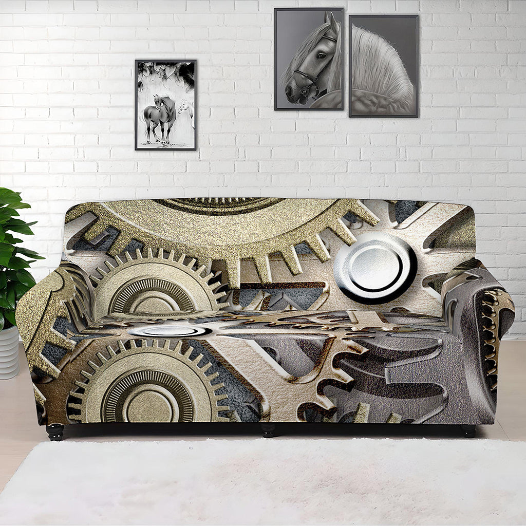 Steampunk Metallic Gears Print Sofa Cover