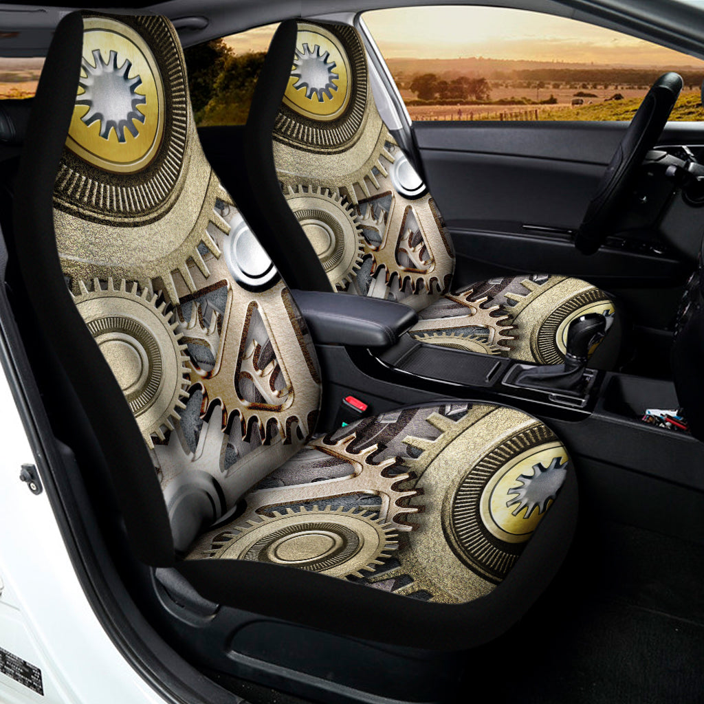 Steampunk Metallic Gears Print Universal Fit Car Seat Covers
