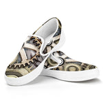 Steampunk Metallic Gears Print White Slip On Shoes