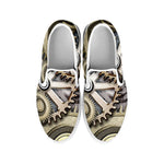 Steampunk Metallic Gears Print White Slip On Shoes