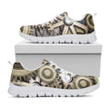 Steampunk Metallic Gears Print White Running Shoes