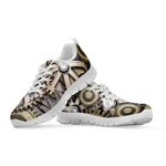 Steampunk Metallic Gears Print White Sneakers