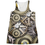 Steampunk Metallic Gears Print Women's Racerback Tank Top