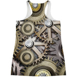 Steampunk Metallic Gears Print Women's Racerback Tank Top