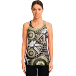 Steampunk Metallic Gears Print Women's Racerback Tank Top