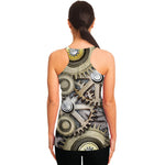 Steampunk Metallic Gears Print Women's Racerback Tank Top