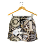 Steampunk Metallic Gears Print Women's Shorts