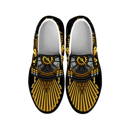 Steampunk Owl Print Black Slip On Shoes