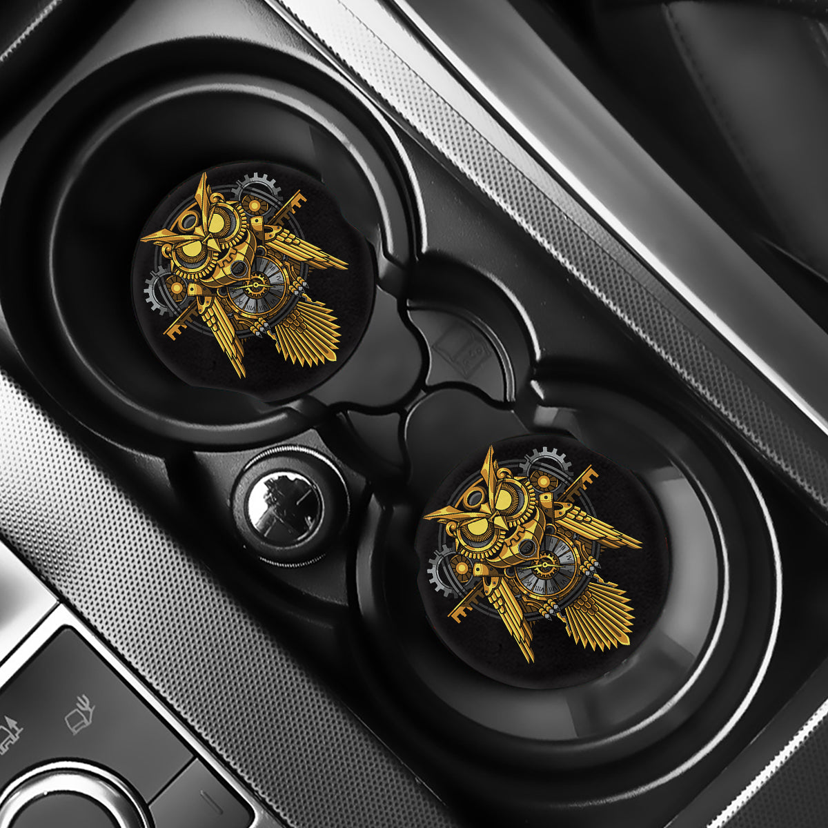 Steampunk Owl Print Car Coasters
