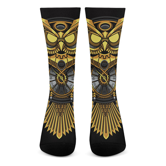Steampunk Owl Print Crew Socks