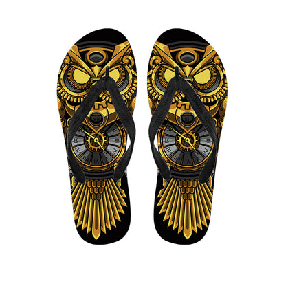 Steampunk Owl Print Flip Flops