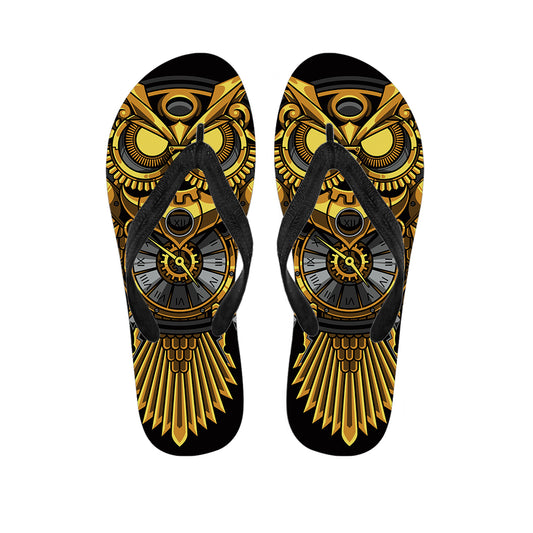 Steampunk Owl Print Flip Flops