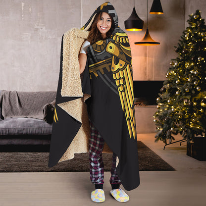 Steampunk Owl Print Hooded Blanket