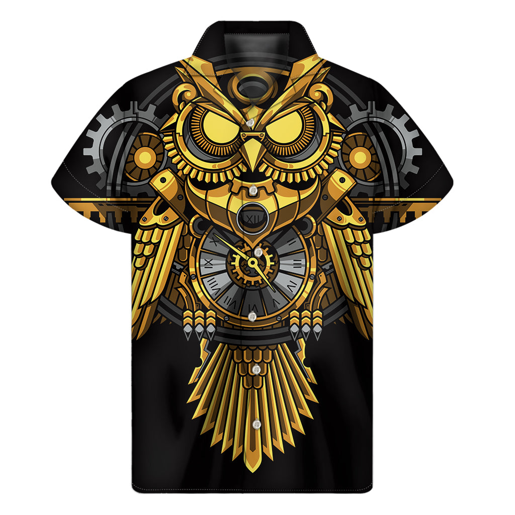 Steampunk Owl Print Men's Short Sleeve Shirt