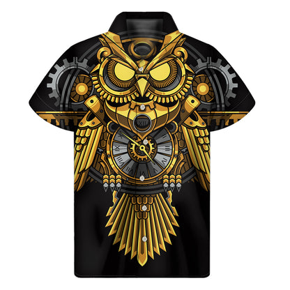 Steampunk Owl Print Men's Short Sleeve Shirt