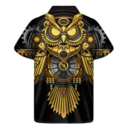 Steampunk Owl Print Men's Short Sleeve Shirt