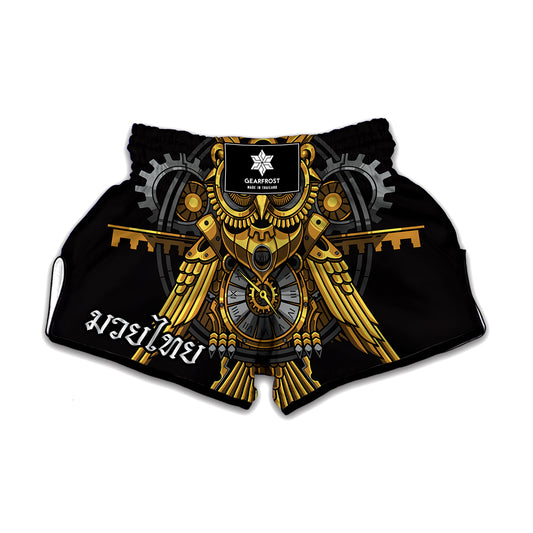 Steampunk Owl Print Muay Thai Boxing Shorts