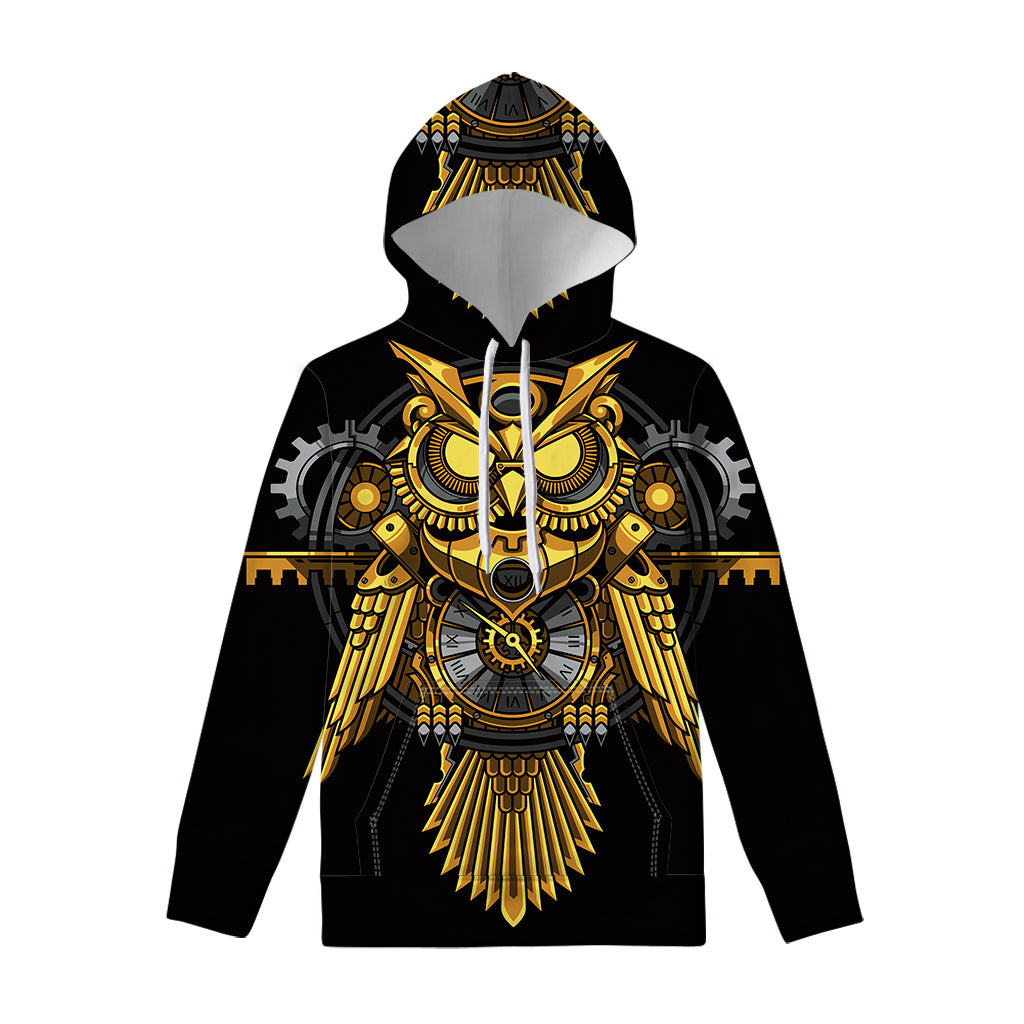 Steampunk Owl Print Pullover Hoodie